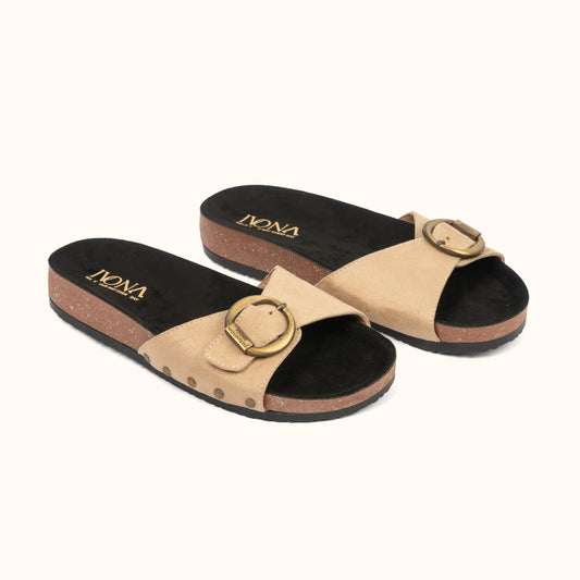 BUCKLE SOFT SLIDE IN beige