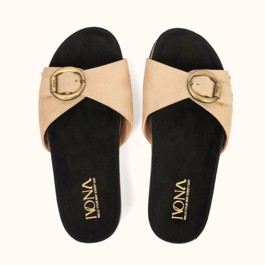 BUCKLE SOFT SLIDE IN beige